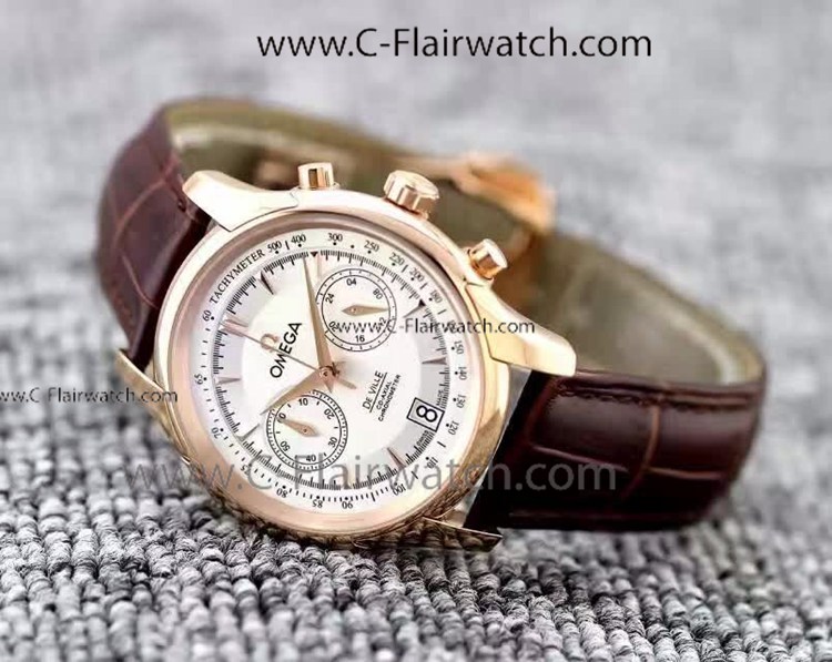 NEW De Ville Omega Replica Mens Watch Rose Gold Brown Band